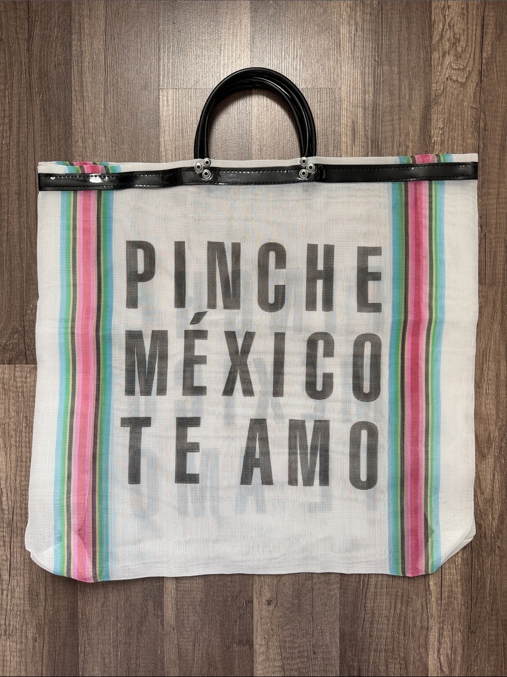 NWT Large Tote Bag with Colorful Stripe Accents /Pinche Mexico Te Amo